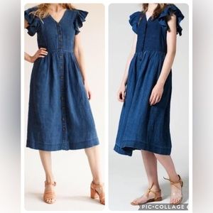 SEA NY Linen Ruffle Ischia Midi Dress Size 8